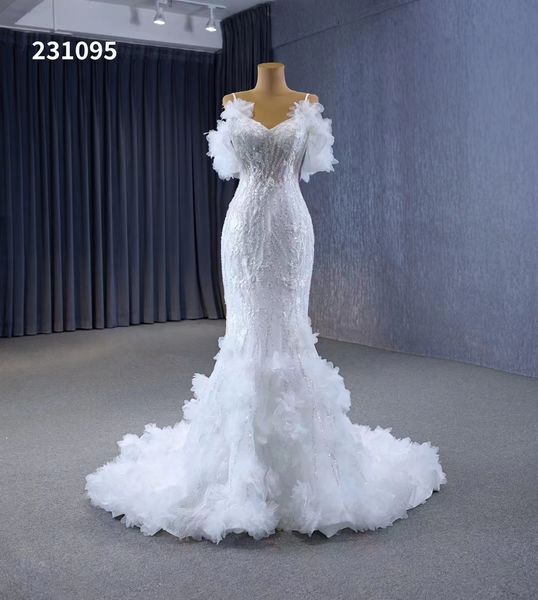 

mermaid wedding dresses feather spaghetti strap beaedsm231095, White