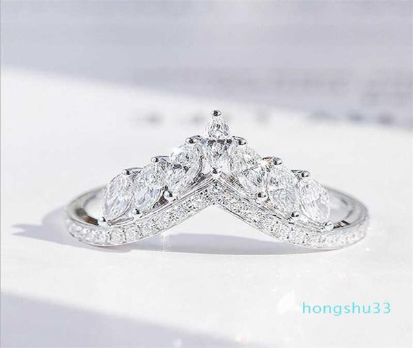 

size 610 luxury jewelry real 925 sterling silver crown ring full marquise cut white z cz diamond moissanite women wedding ban1933536