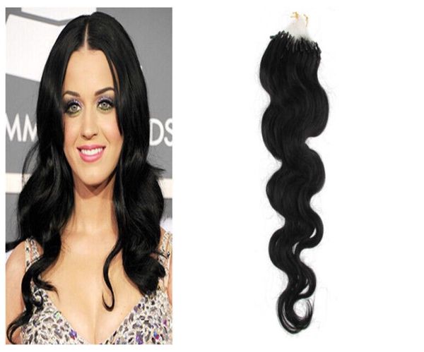

16quot 24quot 1 jet black wavy micro ring loop hair extensions 1gs 100slot blonde human hair body wave dhl shpping1026987