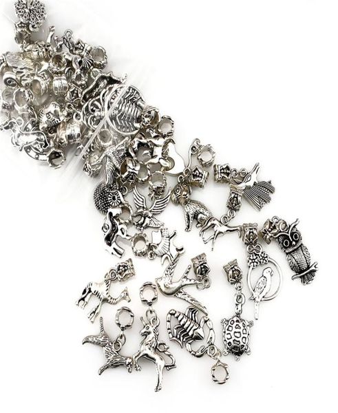 

mix charms 36pcs vintage antique silver animal alloy pendant big hole diy jewelry making4558129, Bronze;silver
