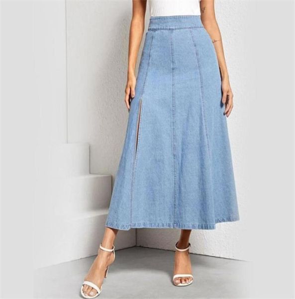 

skirts 2021 women blue ripped casual washed denim aline long jean skirt womens jupe femme faldas mujer moda9383412, Black