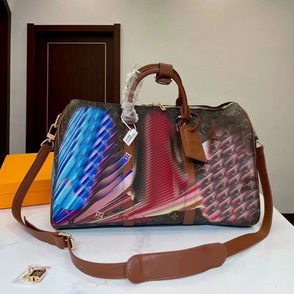 

Premium Designer Duffle Bag 45cm Luxury Large Capacity Travel Bag Promotion High Quality Women's Men Genuine Leather Shoulder Fashion Bag Handle Rivet with Lock -5A, Dark khaki