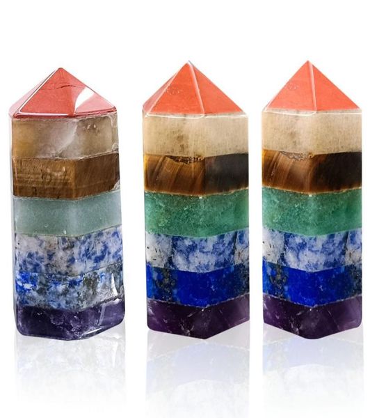 

7 chakra reiki art craft natural crystal stone hexagon prism polishing quartz yoga energy bead chakra healing decoration 22x49mm4221114, Black