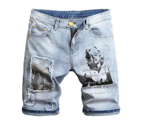 

men039s shorts summer patch denim pattern printing stretch short jeans fashion personality cotton slim male brand clothes1662381, White;black