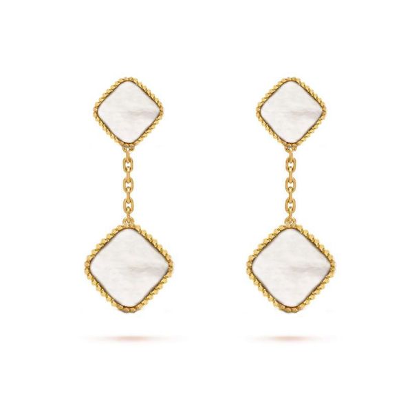 

luxury brand 13 style lucky four leaf clover dangle earrings korean style net red long tassel elegant women valentine's day gift, Golden