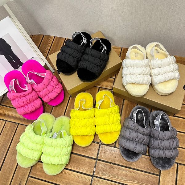 

popular womens designer plush sandals ug sandals paired with socks autumn winter wool sandal increase platform sandals down upper warm comfo, Black