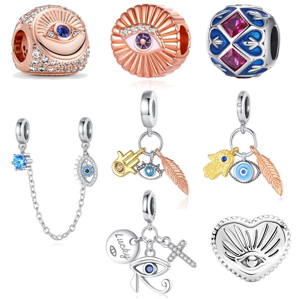 

designer charms bead european and american style devil's eye safety chain pendant diy fit pandora bracelet designer necklace women&#039, Bronze;silver