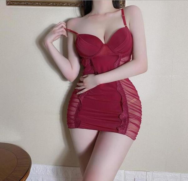 

women039s sleepwear lingerie lace strap chemise mesh transparent pajamas body curves outfits for female night dress slips2762759, Black;red