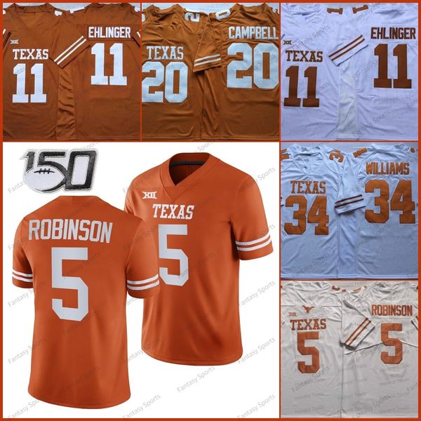 

football 10 vince young 5 bijan robinso jersey ricky williams earl campbell 11 sam ehlinger mens orange white texas longhorns college footba, Black;red