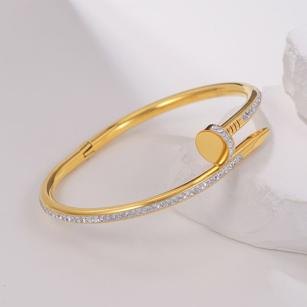 

elegant brand jewelry white zircon nail bangle cuff bracelet for lovers gift, Black