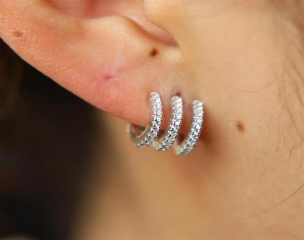 

design shiny 3 rows stud earrings austrian cubic zirconia luxury cirlce real 925 sterling silver gril studs jewelry200j7150352, Golden;silver