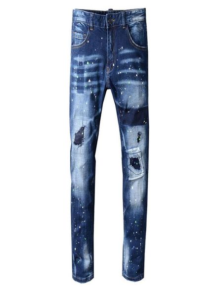 

2020 mens distressed ripped biker jeans slim fit motorcycle biker denim for men fashion hip hop mens jeans good quality6465041, Blue