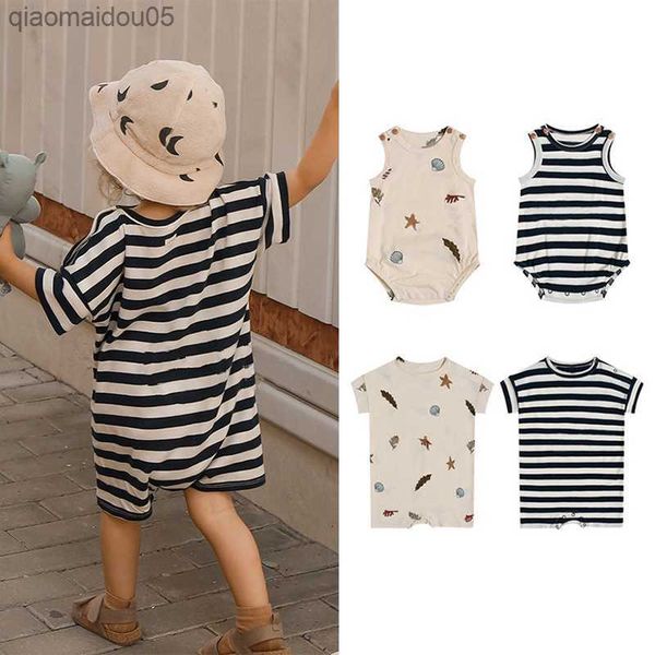 

baby short sleeve romper summer infant boys girls clothes toddler stripe sleeveless thin one piece jumpsuit newborn loose onesie l230712, Blue