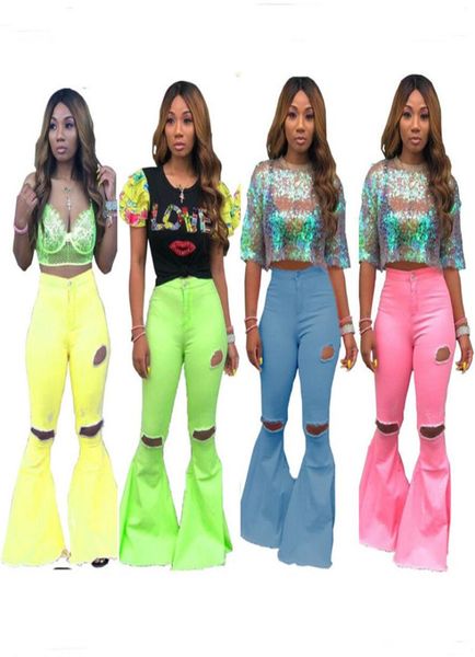 

womens big flare jeans pants wide leg denim bell bottoms elegant lady party capris long trousers washed hole slim fit bottoms e2279132102, Blue