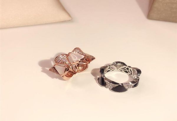 

new pattern splicing black onyx ring classic fashion party jewelry for women rose gold wedding luxurious triangle shell rings 6701334, Silver