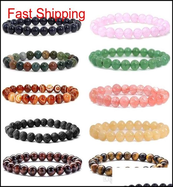 

beaded strands 8mm fashion brand luxury natural stone healing crystal stretch bracelet women men handmade precious gemstone rou hq9533056, Black