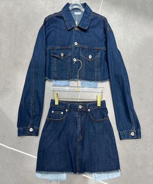 

fashion denim dresses pocket long sleeve jackets autumn street style tracksuit set hip hop personalized coats dress sets2414048, Black;gray