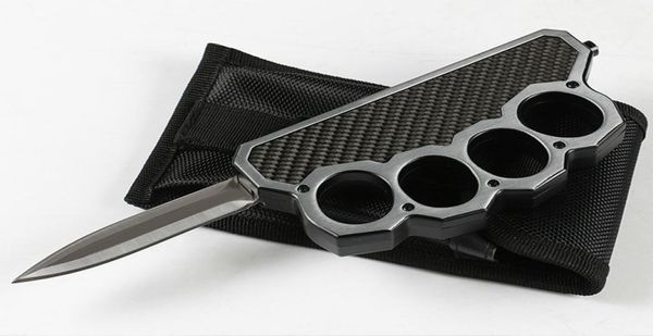 

knuckle duster auto tactical knife d2 double edge satin blade steel carbon fiber handle outdoor edc rescue knives6095264