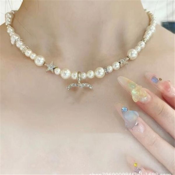 

luxury designer necklaces letters diamond pendant necklaces womens pearl necklace wedding party fashion jewelry accessories, Silver