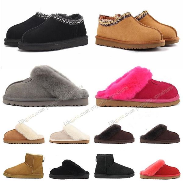 

australia boot womens tasman slippers chestnut fur furry slides tazz mules women men ultra mini slip-on shoes suede woman ankle boots winter, Black