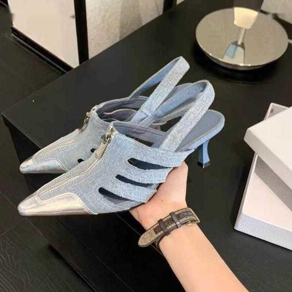 

sandals 2023 women's roman front zip hollow design splicing thin high heel shoes pointed toe stiletto fashion daily pumps, Black