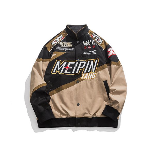 

retro letter leather jackets street trend baseball uniform loose men's workwear embroidered leather jacket, Black;brown