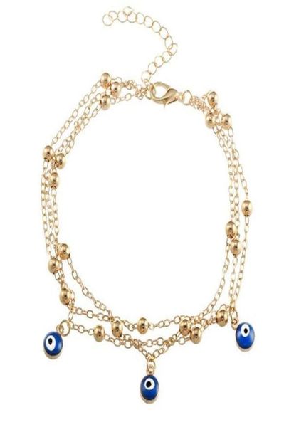 

retro vintage turkey evil eyes turquoise beads warp charm multilayer bracelets chains anklets for women beach fashion jewelry acce7240198, Golden;silver