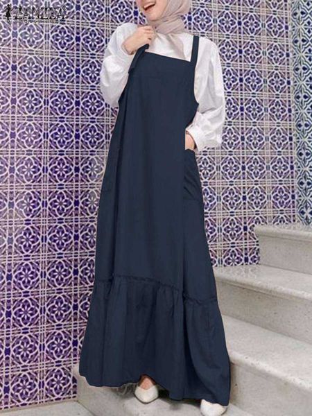 

basic casual dresses 2023 zanzea summer overalls dresses casual dubai turkey abaya hijab sundress robes fashion women sleeveless solid musli, Black;gray