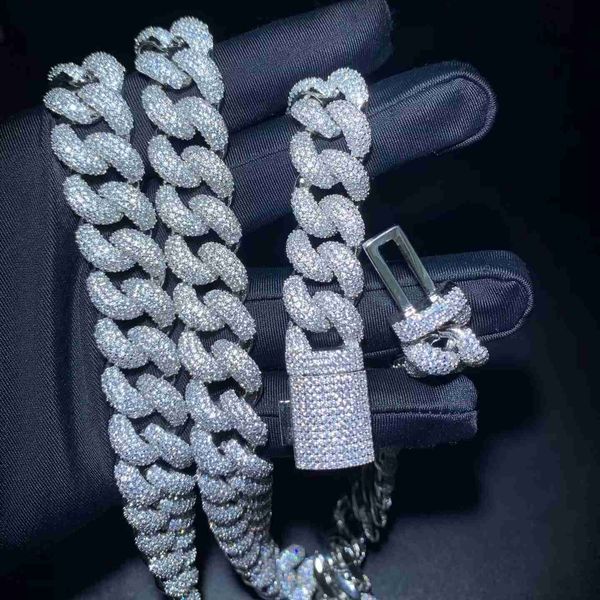 

15mm width full paved cubic zirconia cz iced out bling cool men boy hip hop cuban chain necklace, Silver