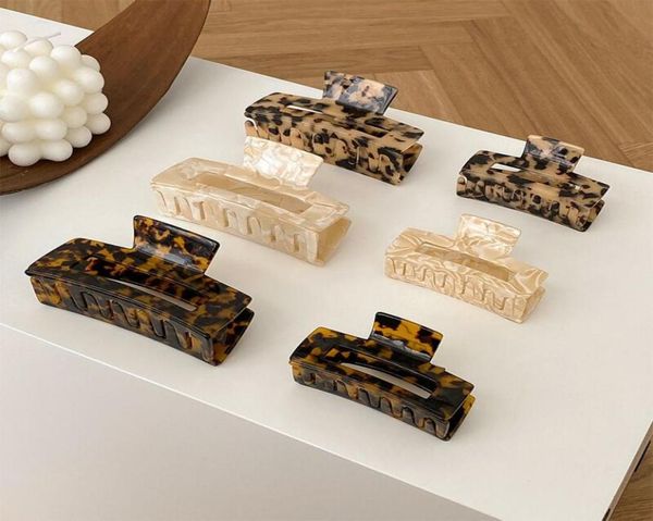 

2021 hairs claw large geometric hollow square tortoiseshell leopard acetate hair clip for women hair accessories1163766, Golden;silver