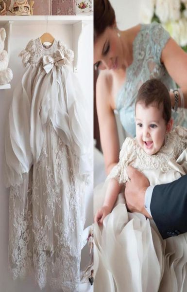 

little christening gowns for baby girls beads appliqued overskirts baptism dresses with bonnet lace first communication dres7724216, White
