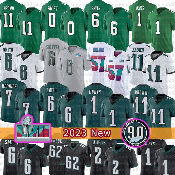 

jalen hurts football jersey a.j. brown devonta smith haason reddick jason kelce d'andre swift darius slay jr. philadelphias eagles bran, Black;red