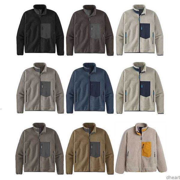 

varsity superior quality patagonias designer mens fleece jacket thick veste giacca warm down classic retro winter couple models lamb cashmer, Black;brown