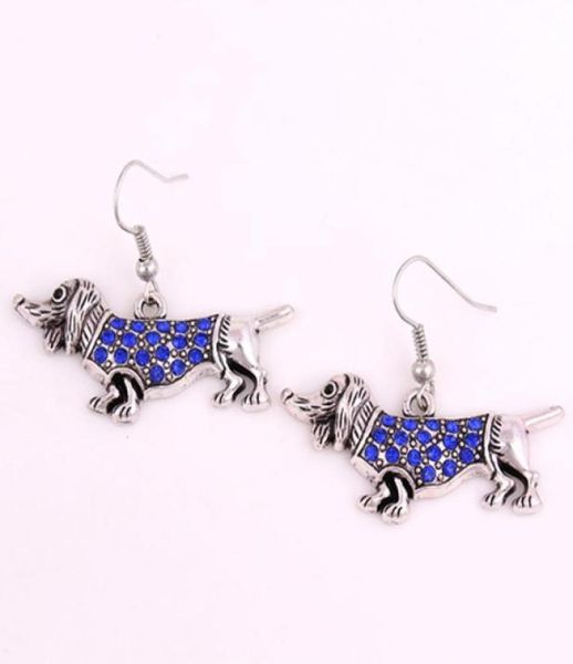 

trendy cool rhodium plated earring with sparkling crystals dachshund cute dog animal charm pendant earring jewelry85053597105386, Golden