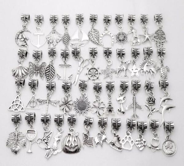 

100pcs/lot alloy silver plated mixed vintage big hole loose beads european pendant fit charms for bracelet jewelry making2468732, Bronze;silver
