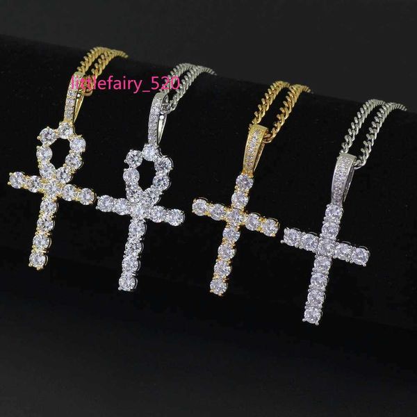 

hip hop cross diamonds pendant necklaces for men women gift luxury necklace jewelry gold plated copper zircons cuban link chain, Silver