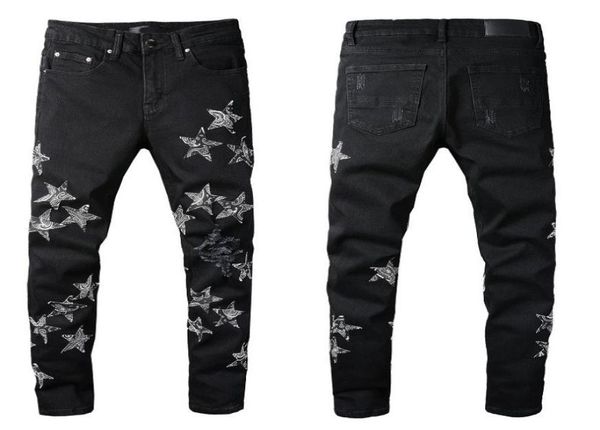 

mens designer jeans fashion straight men biker hole stretch denim casual jean men skinny pants elasticit3994226, Blue