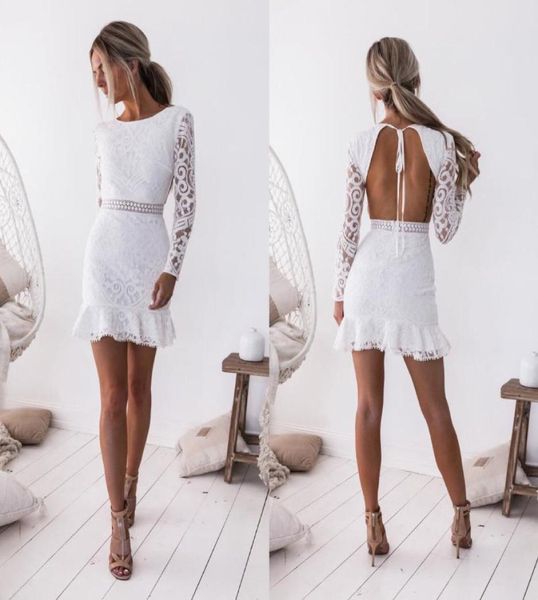 

casual dresses 2021 autumn backless laceup waist bag hip slim longsleeved white lace dress high street nightclub style5706720, Black;gray