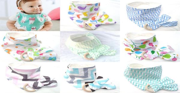 

10 styles baby bibsteeth stick 2pcsset cotton bamboo fiber infant wave pattern burp cloths teething ring wooden teething trainin4412003