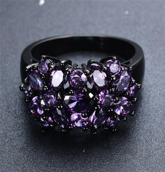 

small oval purple crystal zircon star flower rings for women men vintage black gold multicolor stone ring female wedding jewelry9335351, Silver
