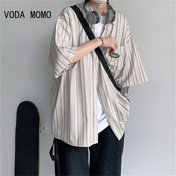 

men's casual shirts summer men's short sleeve striped shirts fashion print shirt mens blouses streetwear brand loose casual shirt, White;black
