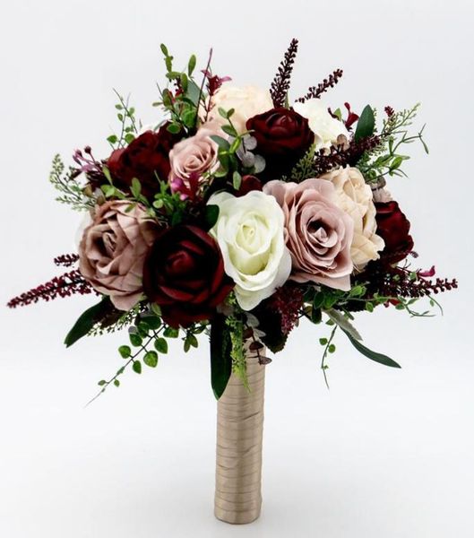 

bridal bouquet silk wedding flowers dusty rose wine bouquet boho flower artificial bouquet wedding flower wedding accessories3711791