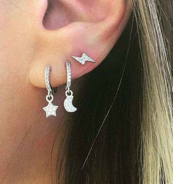 

floating moon star charm 925 sterling silver earring minimal dainty delicate tiny moon star drop cute girl gift silve7402039, Golden;silver