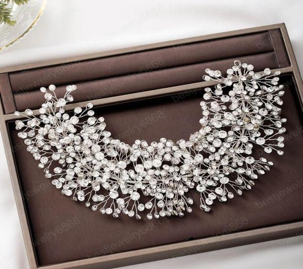

luxury handmade silver color headband shinny full rhinestone tiaras beads bridal wedding headpeice women party hair jewelry5211652, Slivery;golden