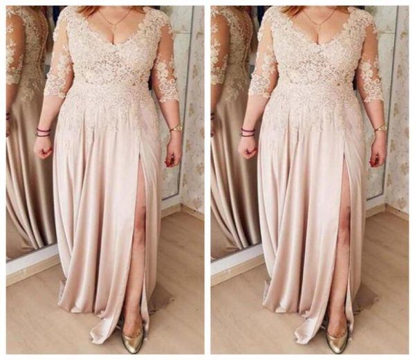 

plus size mother of the bride dresses a line champagne 34 sleeves chiffon appliques long groom mother dresses for weddings9440144, Black;red