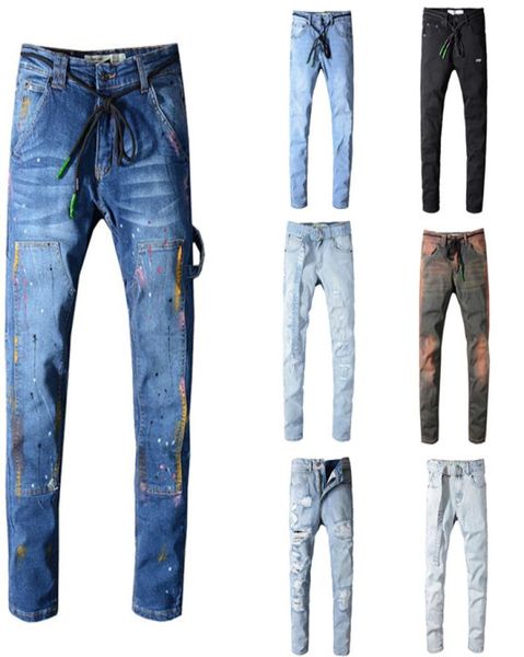 

mens distressed ripped biker jeans slim fit motorcycle biker denim for men fashion designer hip hop mens jeans designer pants stra9260778, Blue