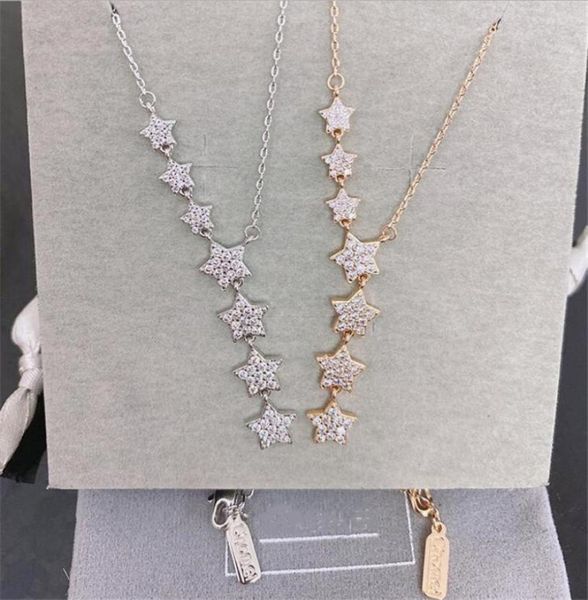 

s925 sterling silver shiny seven stars necklace fashion cubic zirconia pendant necklaces women039s rose gold silver necklace5566415