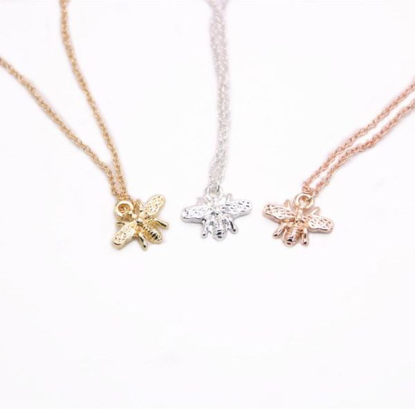 

new trendy classic bee pendant necklace cute cartoon insects necklace gold silver rose three color optional9967780