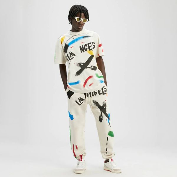 

angels graffiti hip hop pa letters printed street cotton loose round neck casual beige men and women short sleeve, White;black