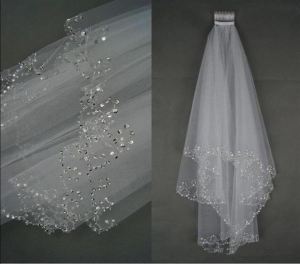 

luxury wedding veils wedding bridal veil 2layer handmade beaded crescent edge bridal accessories veil white and ivory color in st6107798, Black